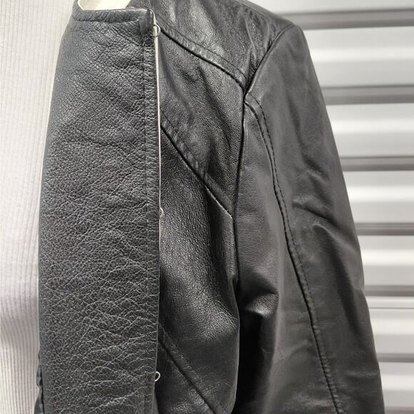 Vintage Y2K Retro Women's Leather Jacket Size 14 Black Moto Biker Chic Spiegel - Picture 7 of 11